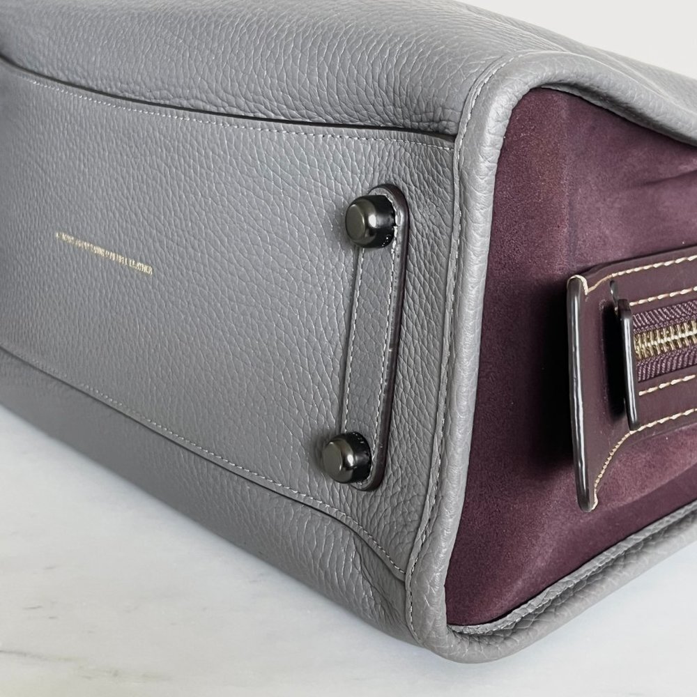 Coach Rogue 25 Grey Purple Colorblock Genuine Pebble Leather Satchels Handbags - Picture 14 of 16